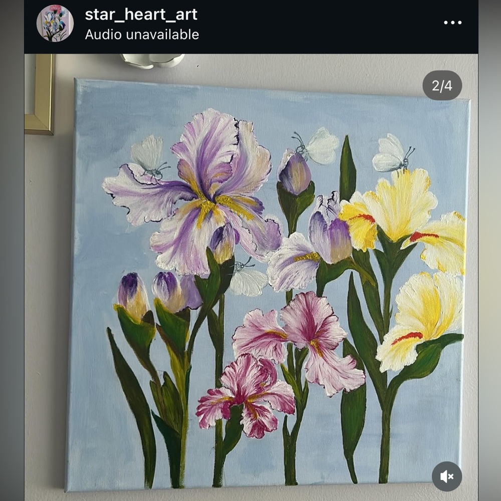 Floral Canvas Art with Purple and Yellow Flowers